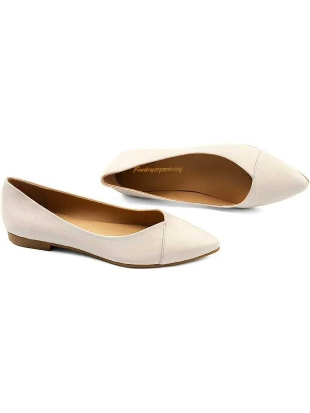 FUNKYMONKEY Women's Nude Faux Leather Pointed Toe Slip On Ballet Low Heel Flats